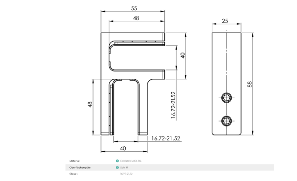 Edelstahl Glashalter Verbinder Gerade Winkel Ecke verstellbar 16,76-21 V4A V2A